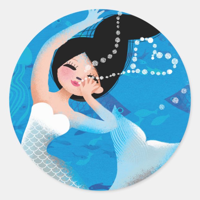 Cute illustration of mermaids' day on the Beach Classic Round Sticker (Front)