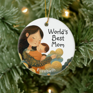 Cute Illustration of Mother & Child   Mother's Day Ceramic Ornament