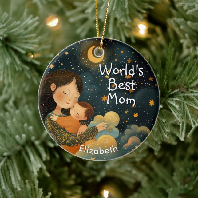 Cute Illustration of Mother & Child | Mother's Day Ceramic Ornament (Tree)