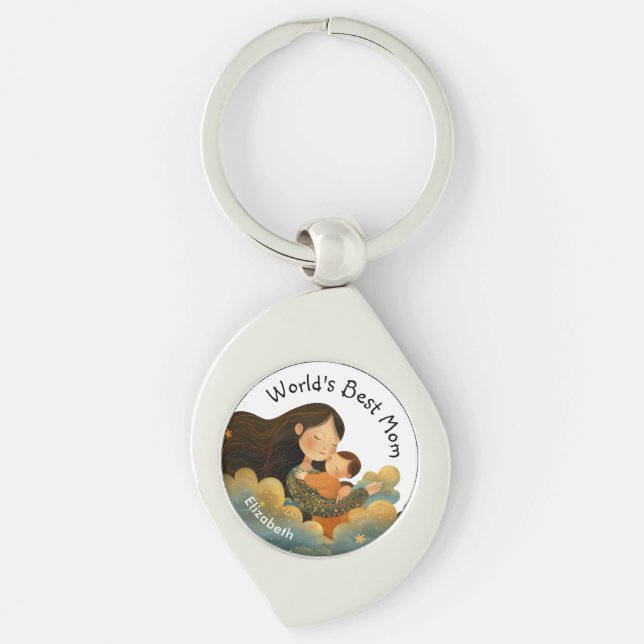 Cute Illustration of Mother & Child | Mother's Day Key Ring (Front)