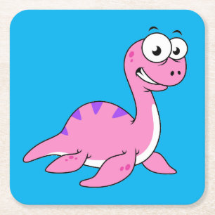 Cute Illustration Of The Loch Ness Monster. Square Paper Coaster