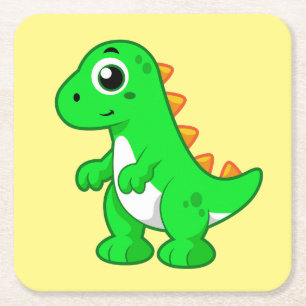 Cute Illustration Of Tyrannosaurus Rex. Square Paper Coaster