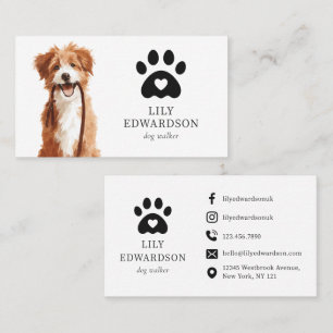Cute Illustration Pet Sitter Dog Walker Paw Print Business Card