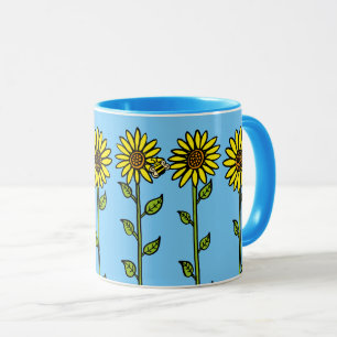 Cute Illustration Sunflowers and Bumblebee Mug