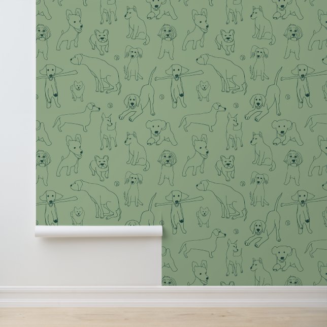 Cute Illustrations of Dogs Green Line Art Wallpaper (Application)