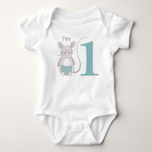 Cute "I'm 1" Funny Mouse Blue Baby Bodysuit