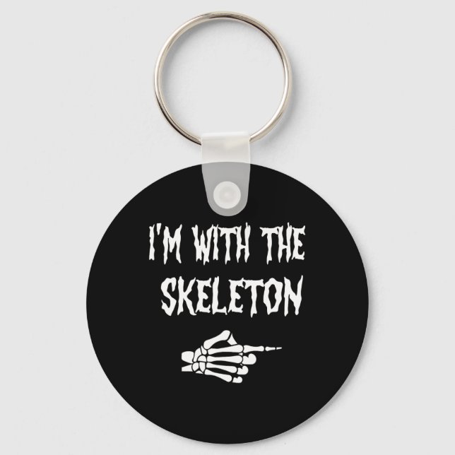 Cute I'm With Skeleton Halloween Couples Matching  Key Ring (Front)