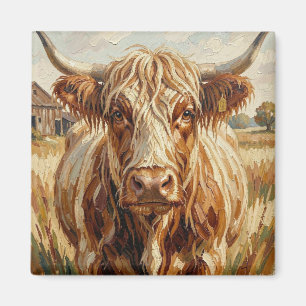 Cute Impasto Cow Art  on a Rustic Ranch Magnet