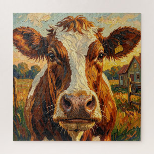Cute Impasto Cow on Farm  Jigsaw Puzzle