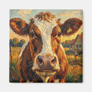 Cute Impasto Cow on Farm   Magnet