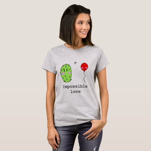 Cute impossible Love Cactus and Balloon T-Shirt (Front Full)