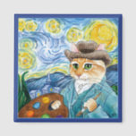 Cute impressionist cat, Van Gogh, Starry Night Magnet<br><div class="desc">You may recognise that this painting is a bit similar to Vincent van Gogh's "Starry Night, " with a few little twists.  This image is also available on other products in my Zazzle store.</div>