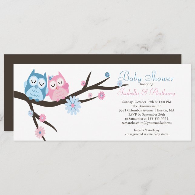 Cute in love Owl Couple Baby Shower Invitation (Front/Back)