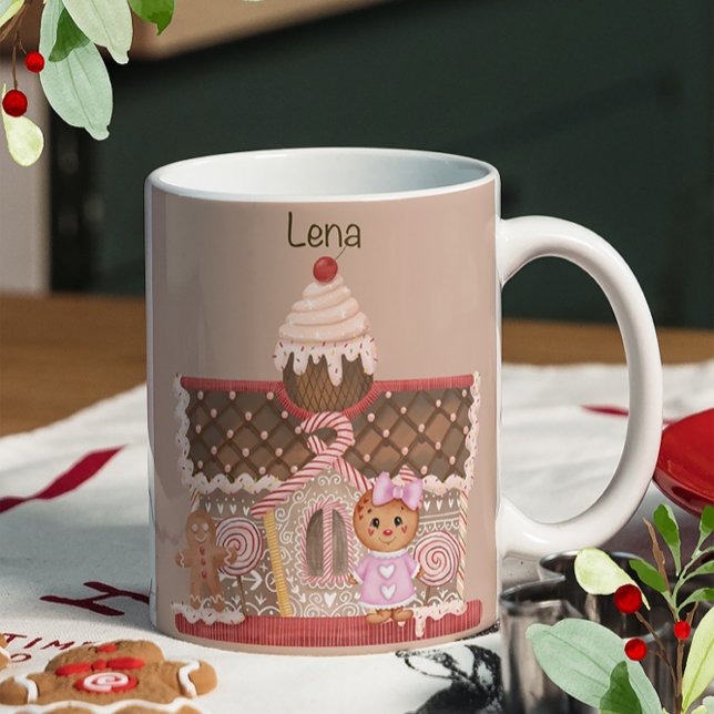 Cute in Pink Gingerbread Girl and Candy House  Coffee Mug (Creator Uploaded)