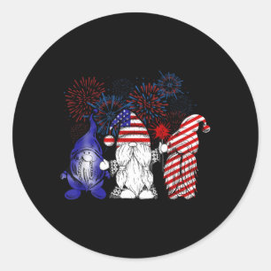 Cute Independence Day Patriotic Gnomes Happy 4th Classic Round Sticker