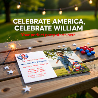 Cute Independence Gnome Birthday Photo Invitation