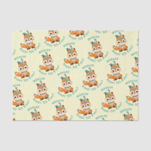 Cute Indian Fox, Name & Birthday, Pale Yellow Tissue Paper