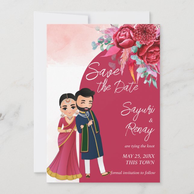 Cute Indian wedding invitation template (Front)