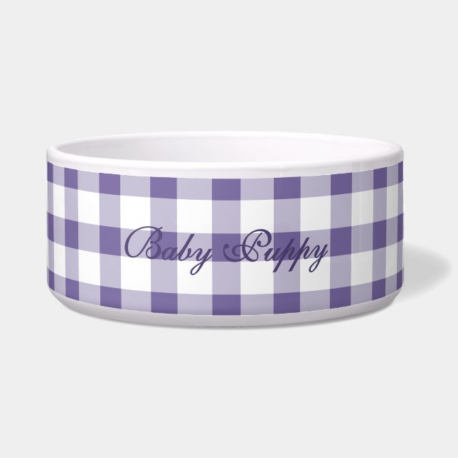 Cute Indigo Gingham Pattern Pet Bowl (Front)