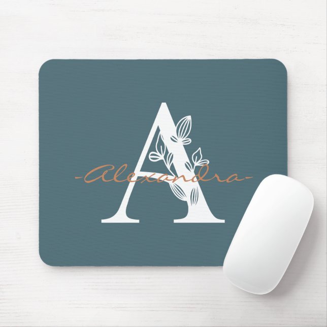 Cute initial and name pretty colour turquoise  mouse pad (With Mouse)