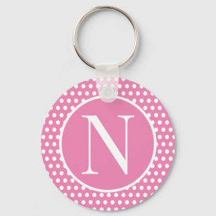 Cute initial letter Pink Polka Dots Key Ring