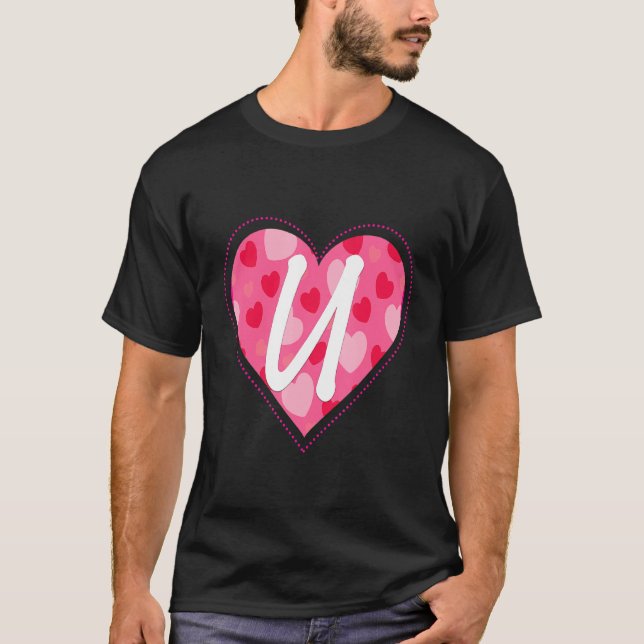 Cute Initial Monogram Letter U Heart Pattern For W T-Shirt (Front)