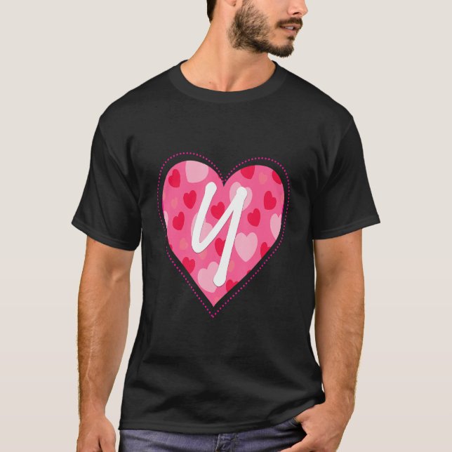 Cute Initial Monogram Letter Y Heart Pattern For W T-Shirt (Front)