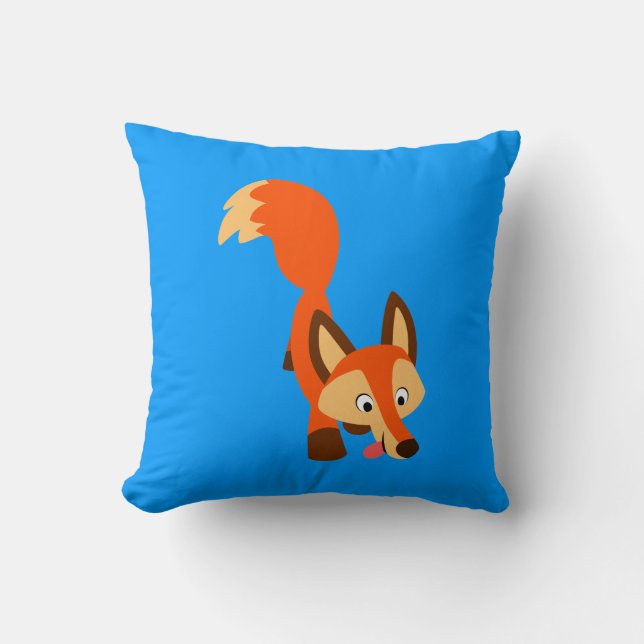 Cute Inquisitive Cartoon Fox Pillow (Front)