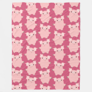 Cute Inquisitive Cartoon Pigs Fleece Blanket