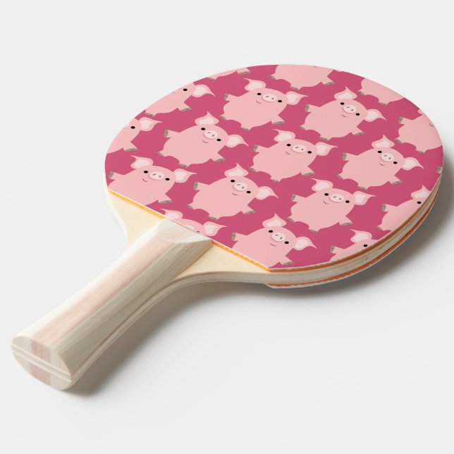 Cute Inquisitive Cartoon Pigs Ping Pong Paddle (Front Angle)