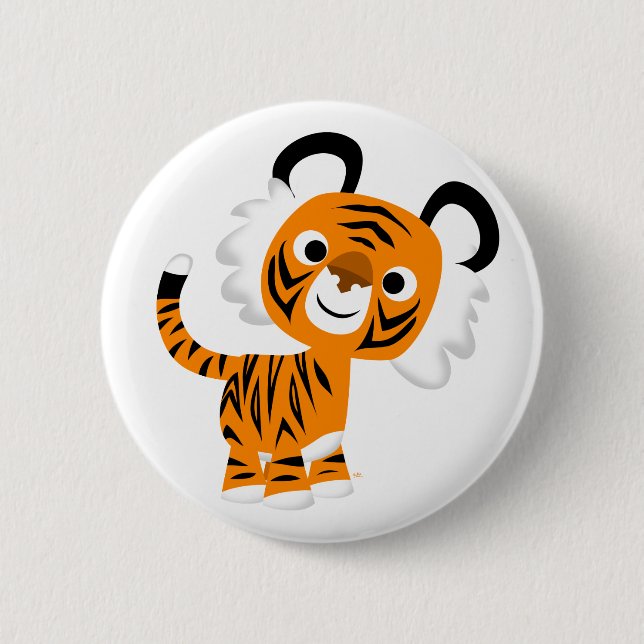 Cute Inquisitive Cartoon Tiger Button Badge (Front)
