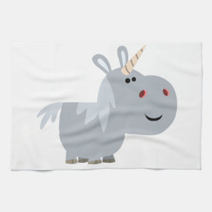 Cute Inscrutable Cartoon Unicorn Kitchen Towel