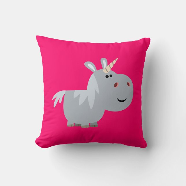 Cute Inscrutable Cartoon Unicorn Pillow (Front)