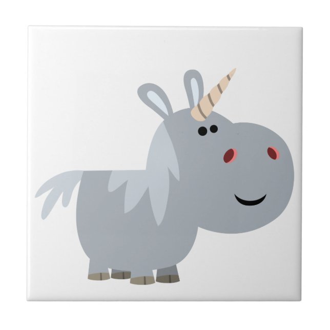 Cute Inscrutable Cartoon Unicorn Tile (Front)