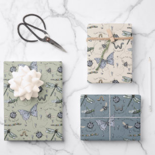 Cute Insect Boho Pastels Blue Sage Cream Baby Boy Wrapping Paper Sheet