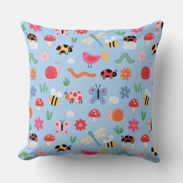 Cute Insect Patterned Kids Cushion  (Front)