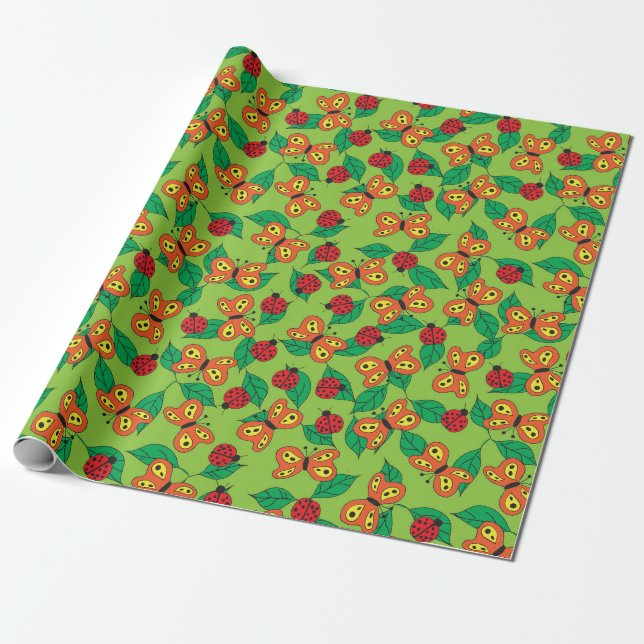 Cute insects, Butterflies and Ladybugs  Wrapping Paper (Unrolled)