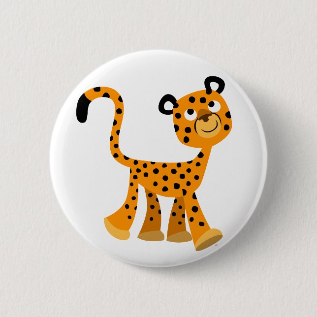 Cute Insouciant Cartoon Cheetah Button Badge (Front)