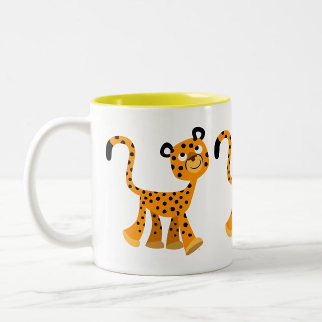 Cute Insouciant Cartoon Cheetah Two-Tone Coffee Mug (Left)