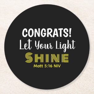 Cute Inspirational Bible Verse Graduation Black Round Paper Coaster