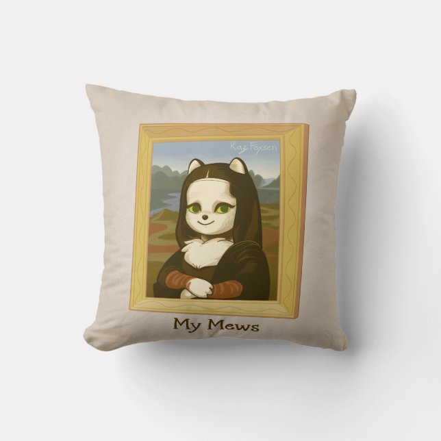 Cute Inspirational Mona Lisa Cat Pun Cushion (Front)