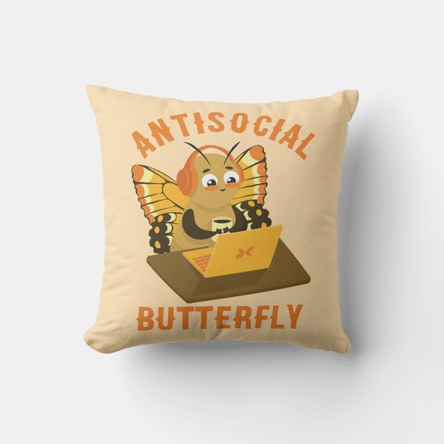 Cute Introvert Aesthetic Antisocial Butterfly Cushion (Front)