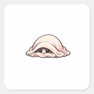 Cute Introvert Cat Under Blanket Cosy Antisocial Square Sticker