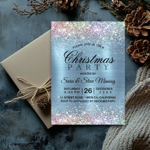 Cute iridescen ice blue faux glitter Christmas Invitation