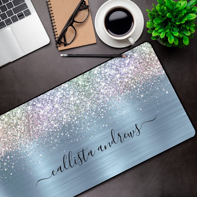 Cute iridescen ice blue faux glitter desk mat (Creator Uploaded)