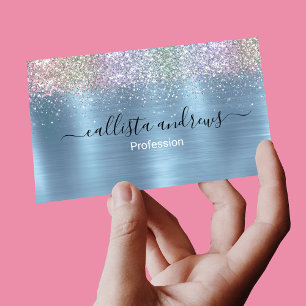 Cute iridescen ice blue faux glitter 	Magnetic business card