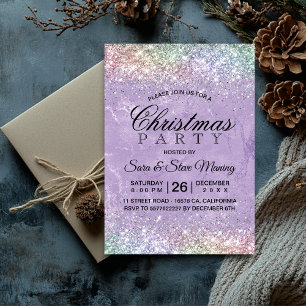 Cute iridescen lilac purple faux glitter Christmas Invitation
