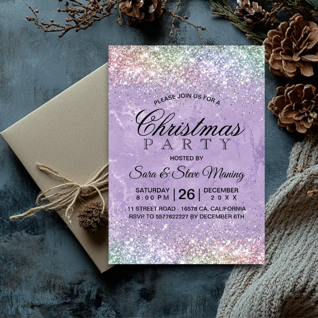 Cute iridescen lilac purple faux glitter Christmas Invitation (Creator Uploaded)