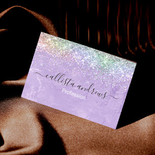 Cute iridescen lilac purple faux glitter 	Magnetic business card
