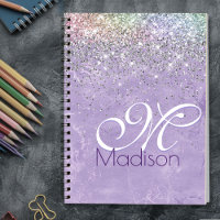 Cute iridescen lilac purple faux glitter monogram